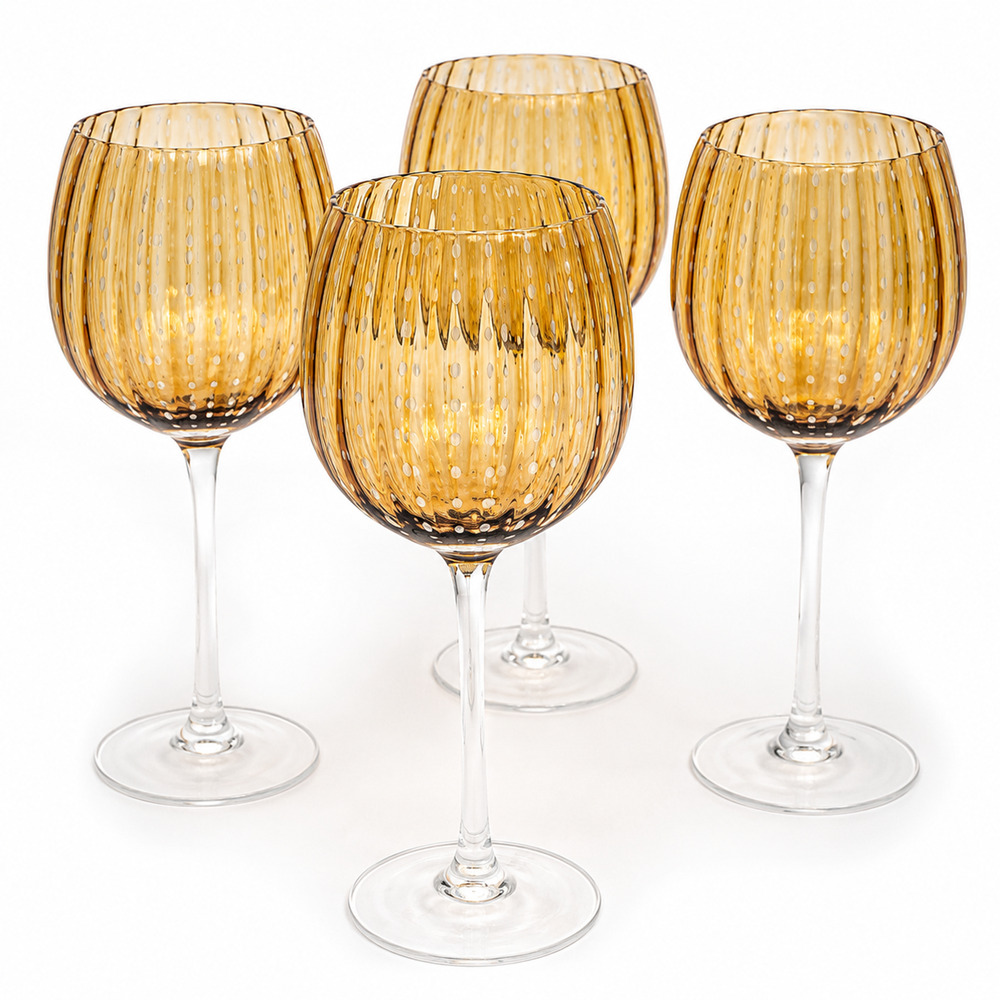 Wolff Orchid Amber Wine Goblets Set of 4 Autumn Harvest Fall Honey Gold